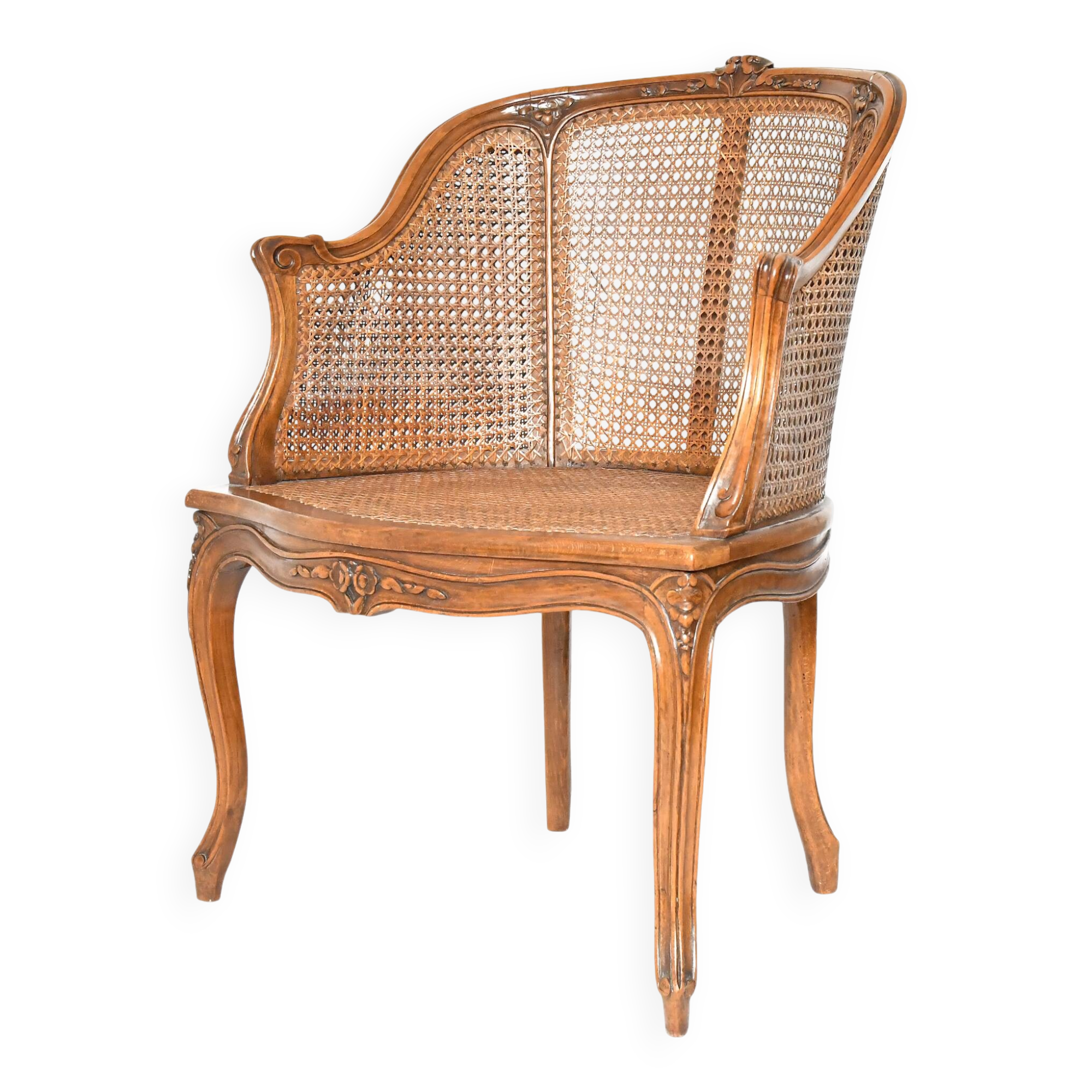 Louis XV style caned bergère armchair