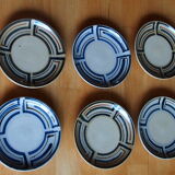 Set of 6 cups in vintage artisanal stoneware and its sub-cups