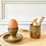 Egg cup and bowl set in pyrite stoneware