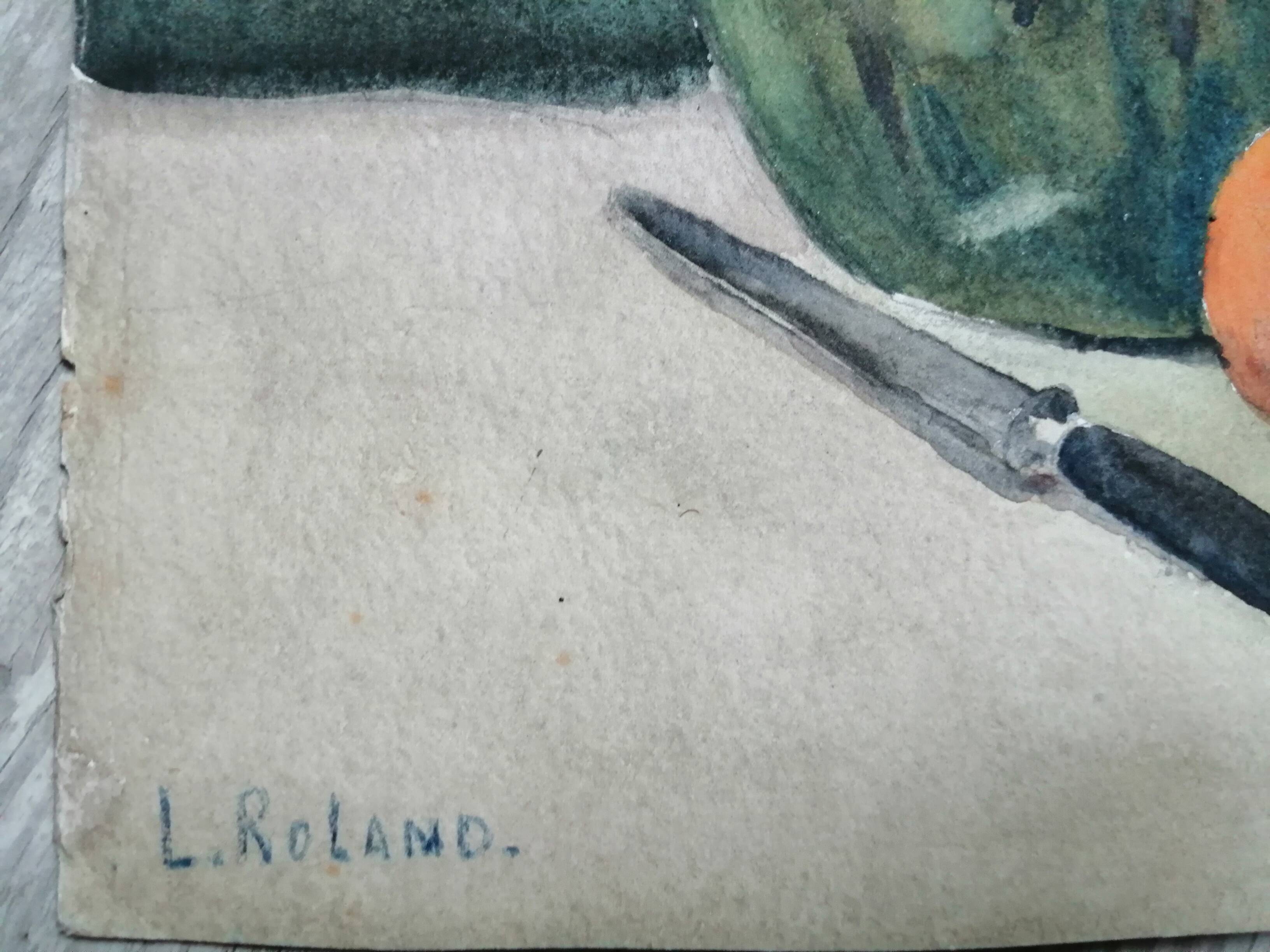 Still Life "Pottery" watercolor signed L.Roland