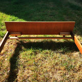 Vintage double double bed Exotic wood built-in hanging bedside tables