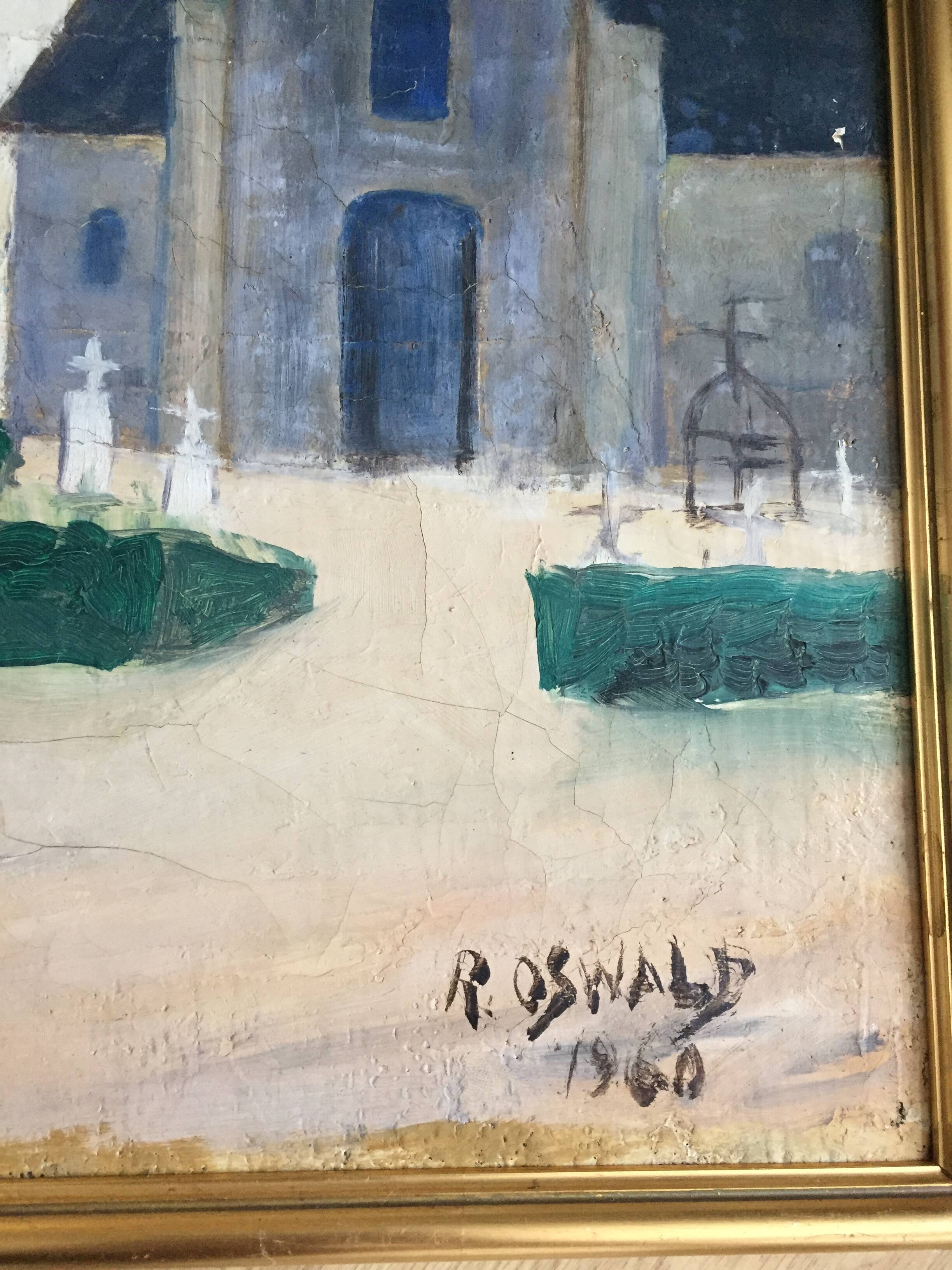 Oil painting on canvas Normande R.Oswald 1960 gilded wooden frame