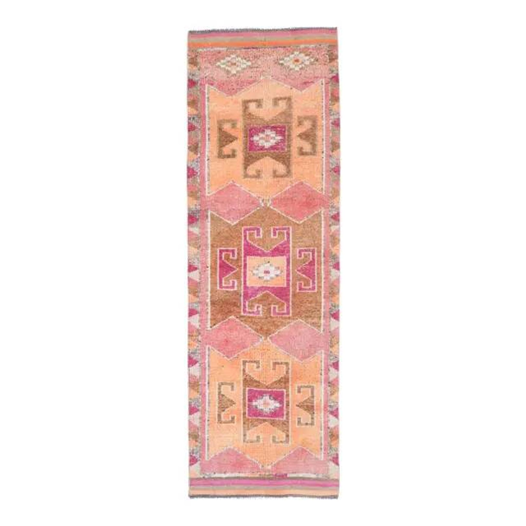 Vintage Turkish Hand-Knotted Wool Cotton Pink Runner 101x333