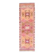 Vintage Turkish Hand-Knotted Wool Cotton Pink Runner 101x333