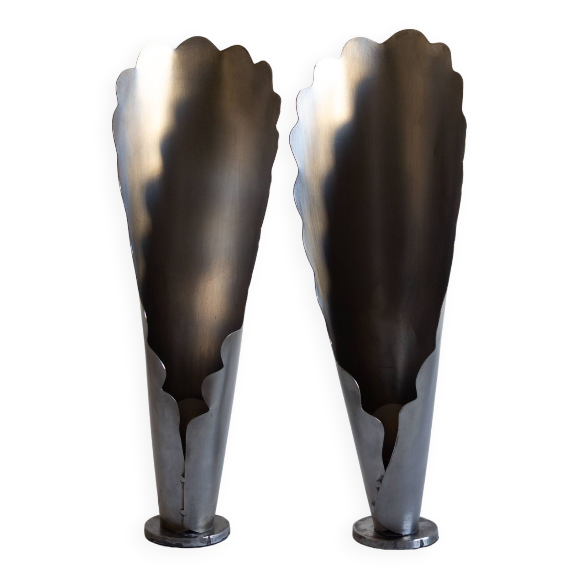 Pair of brushed steel lamps⎮60s, 70s