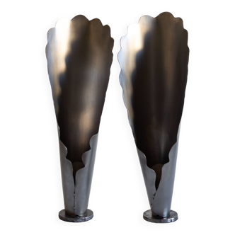 Pair of brushed steel lamps⎮60s, 70s
