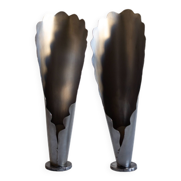 Pair of brushed steel lamps⎮60s, 70s