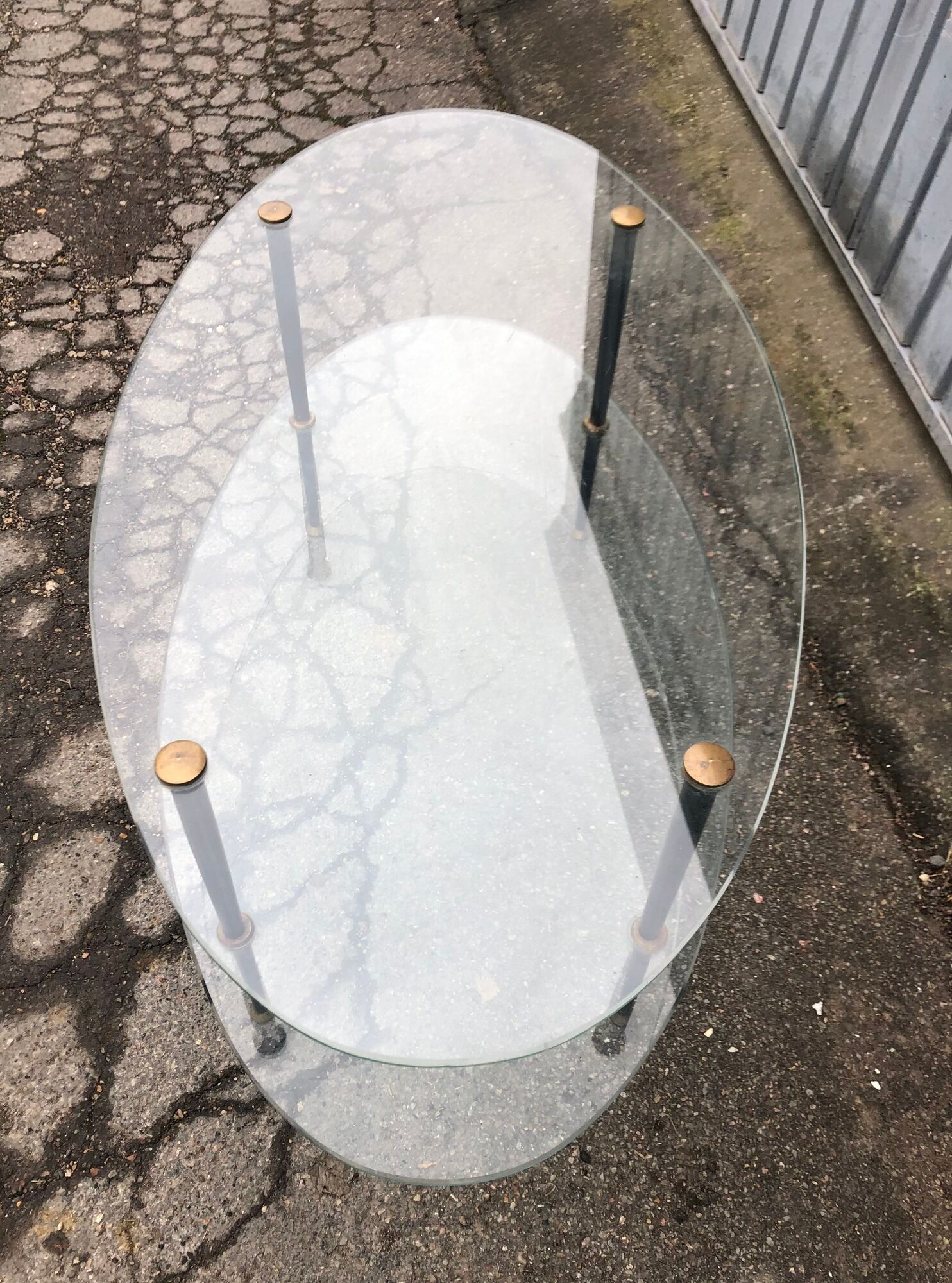 Glass coffee table double top dlg of Edoardo Paoli 50s