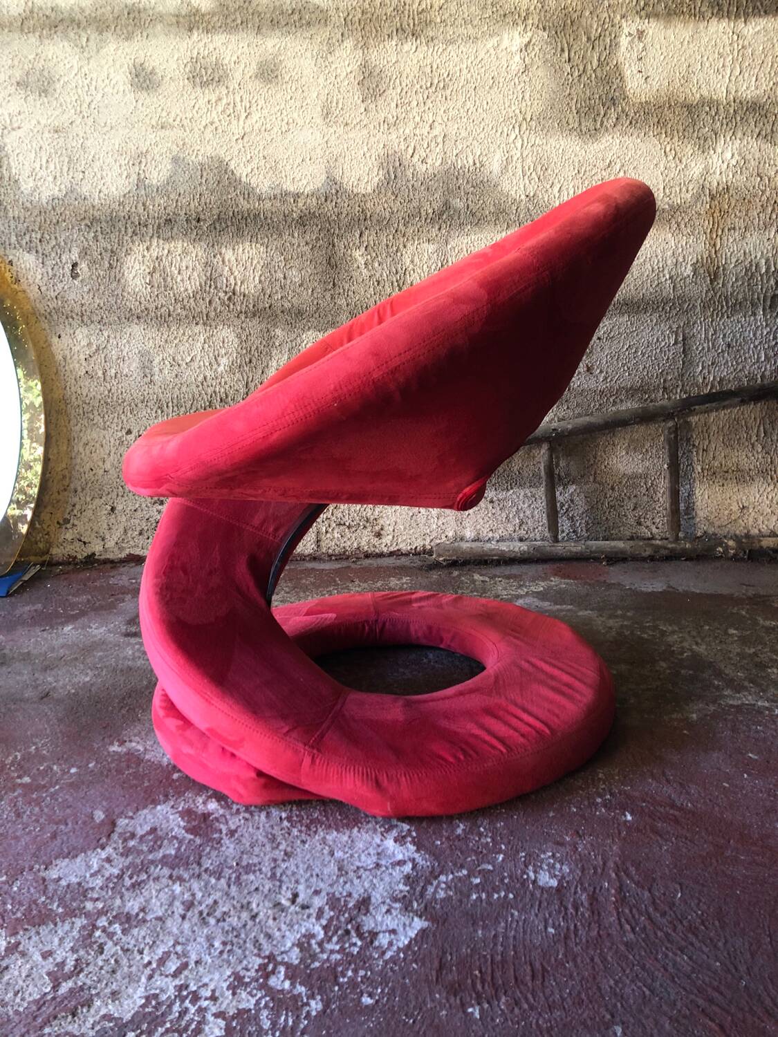 Jaymar Sculptural Post Modern Armchair with Red Spiral Ribbon, 1980s