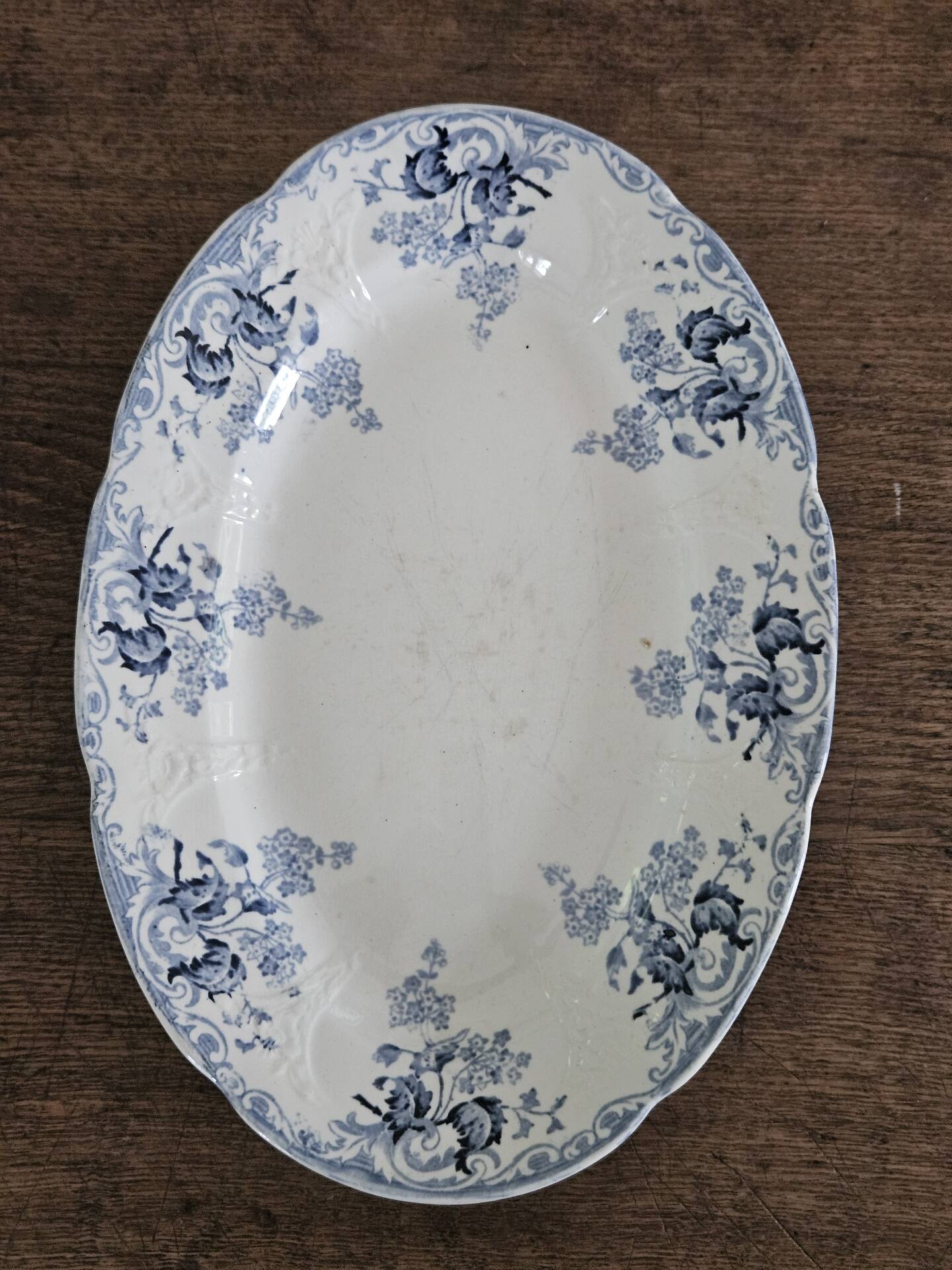 Oval plate faience Longwy model Joinville n*243 blue ironstone