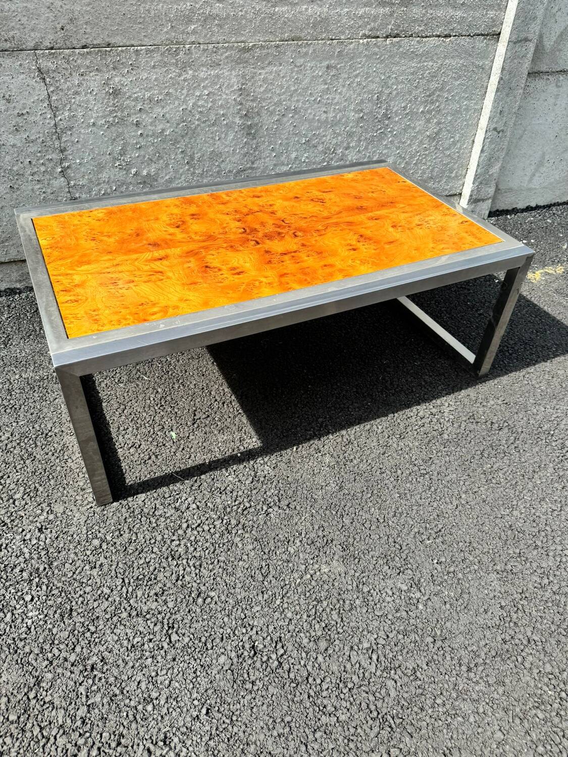 Vintage chrome and wood coffee table, 1970s