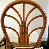 Set of 3 rattan / bamboo chairs with cushions years 1960-1970