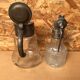 Pair of cast glass & vintage metal refresher pitcher