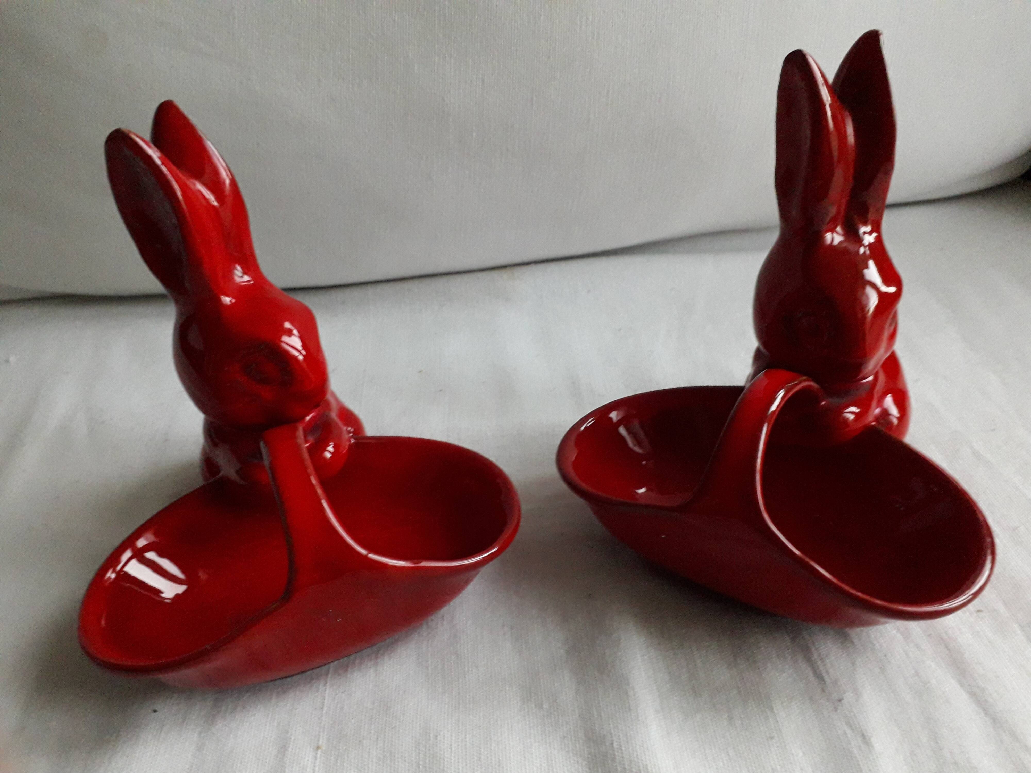 A set of 2 vintage storage compartments in the shape of rabbits