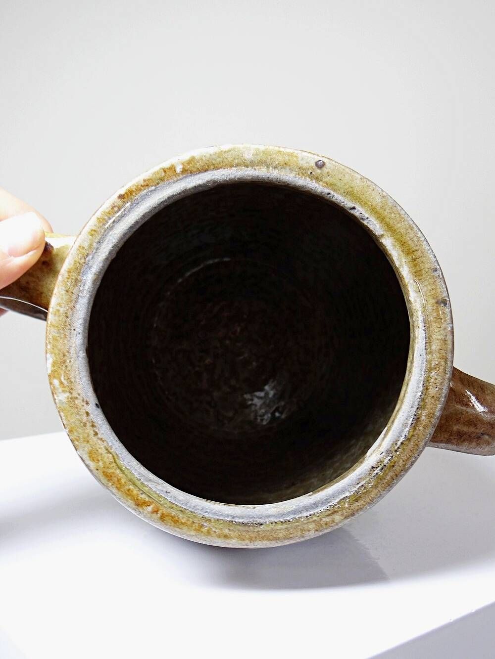 Ancient stoneware pot from Puisaye with two handles, late 19th to early 20th century.