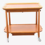 Scandinavian serving table on wheels made of wood and glass, Swedish design 1960.