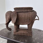 Large vintage wicker elephant plant stand / side table – sculptural bohemian statement