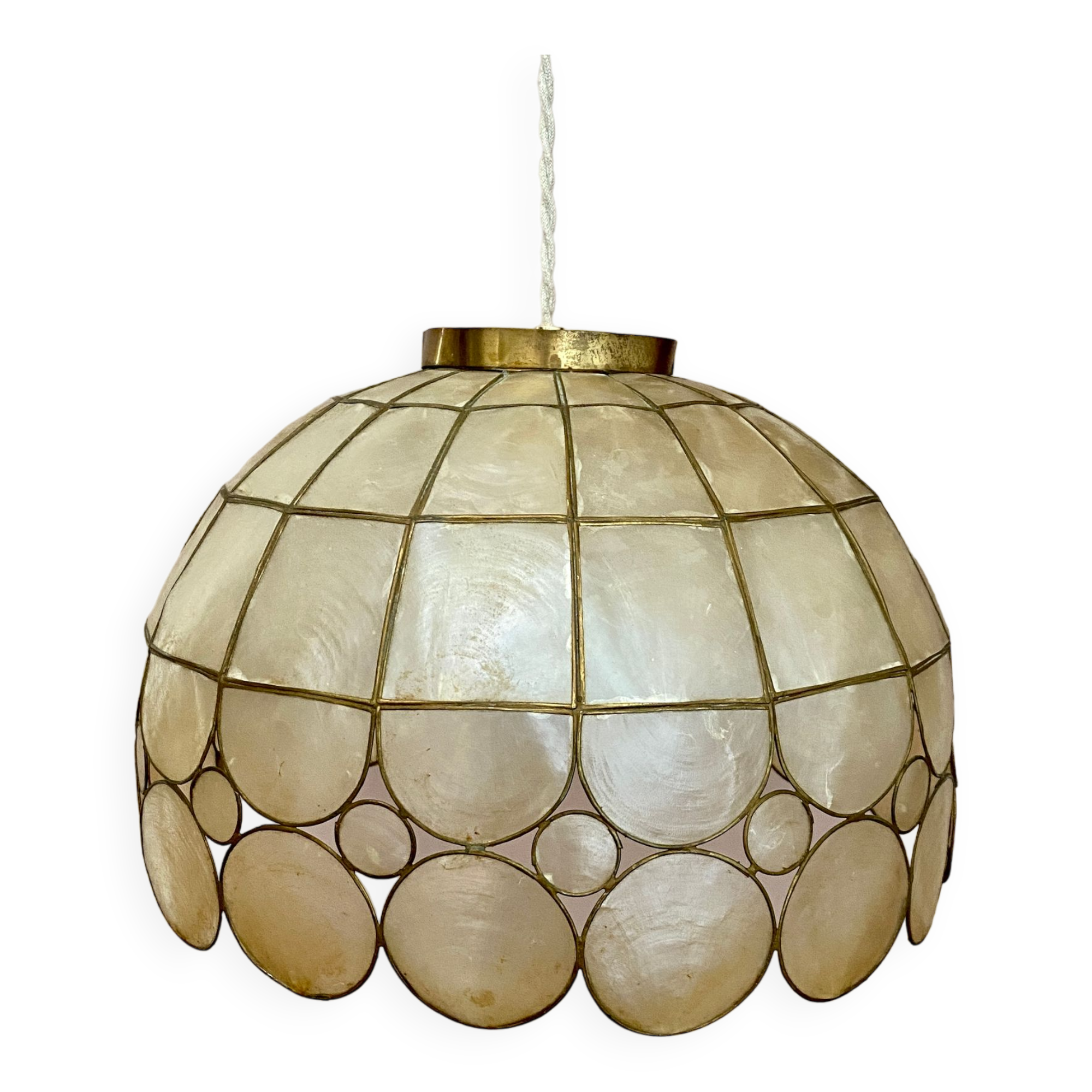 Vintage XXML lampshade pendant lamp in mother-of-pearl and brass