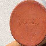 Signed ceramic lamp, raffia lampshade, 70s