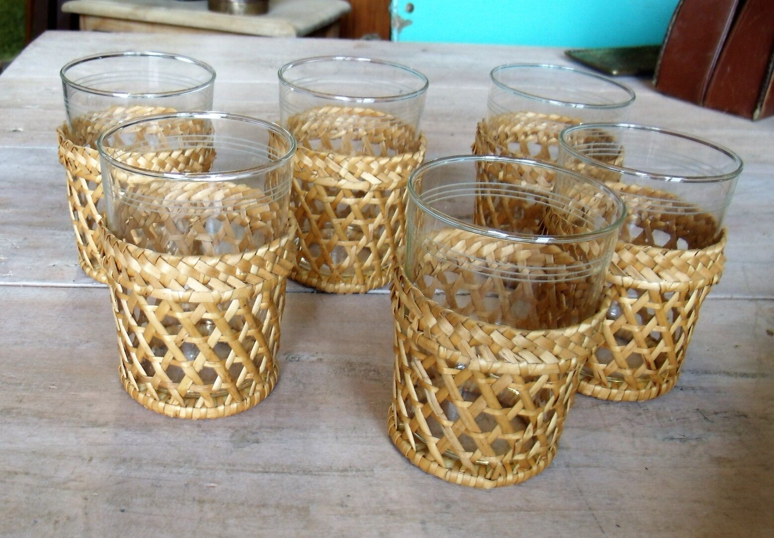 1950 rattan tray and drinks service