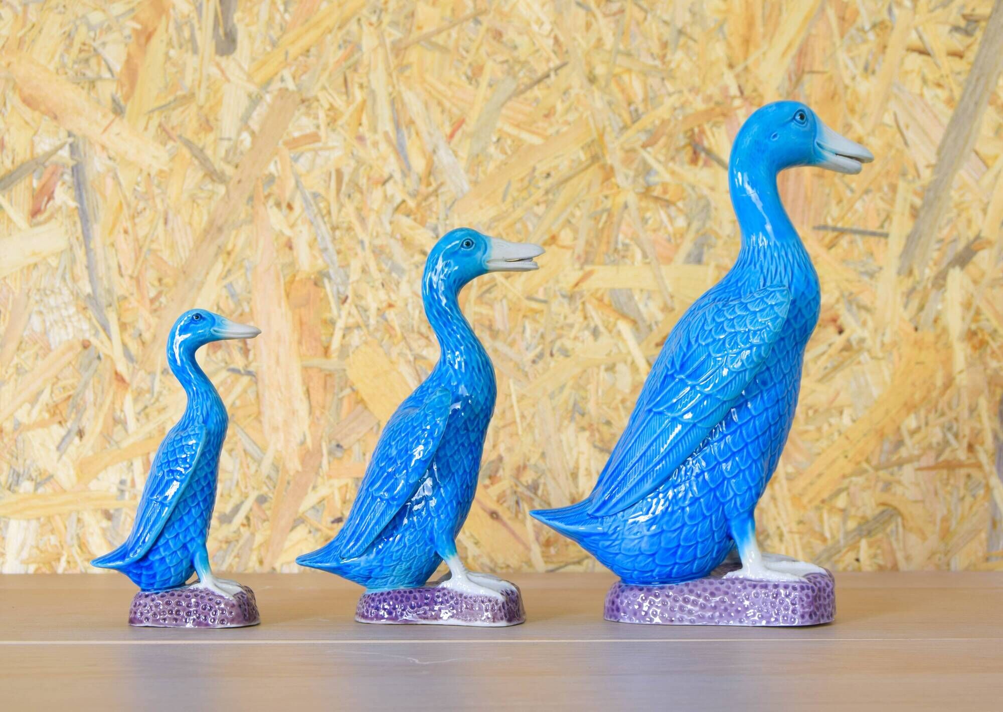 Set of three mid-century turquoise ducks, Chinese porcelain, 1950s