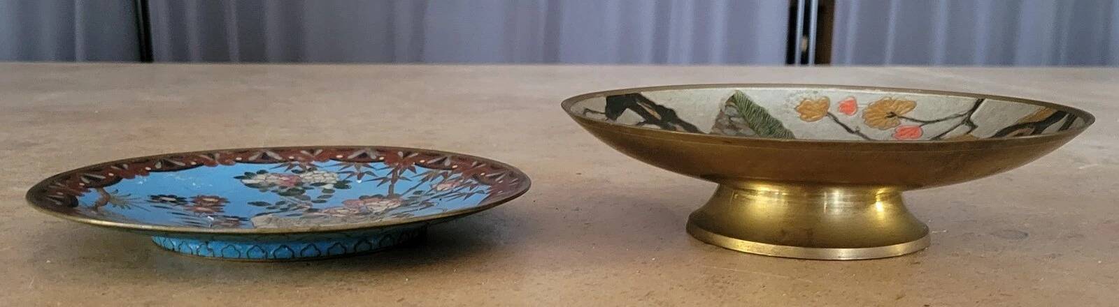 Asia circa 1900: two cloisonné enameled brass plates