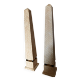Pair of obelisk in bone marquetry, 70s