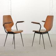 2 Carlo Ratti Style Minimalistic Plywood Side Chairs for Legni Curvati 50s