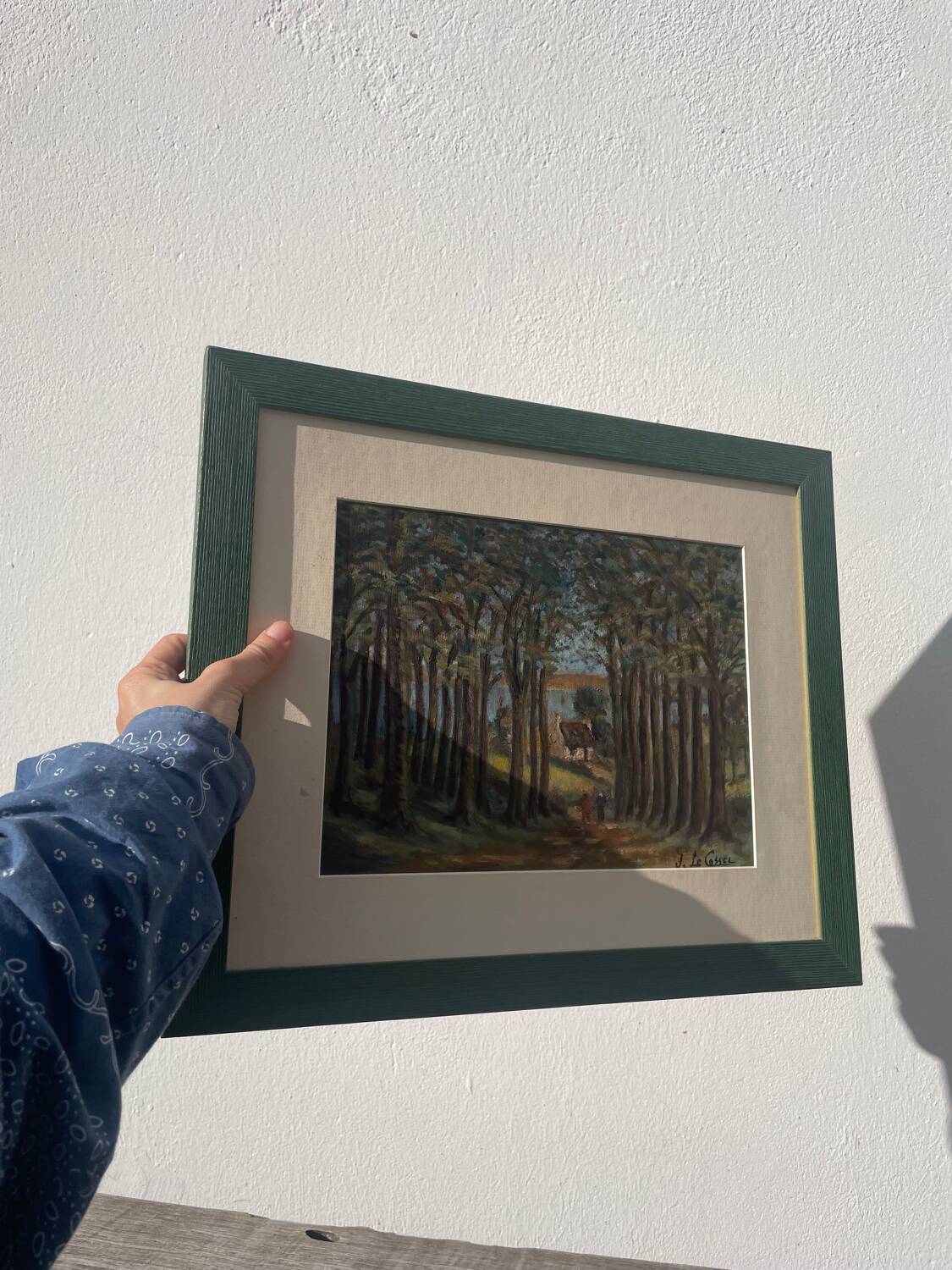 Peinture ancienne paysage breton cadre bois