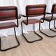 Set of 4 Vintage Quilted Leather Dining Chairs: Black Metal Base
