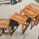 Series of 4 wooden trundle tables with mother-of-pearl inlays, Orient XXth