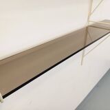Large vintage wall shelf in smoked glass and white metal in String style.
