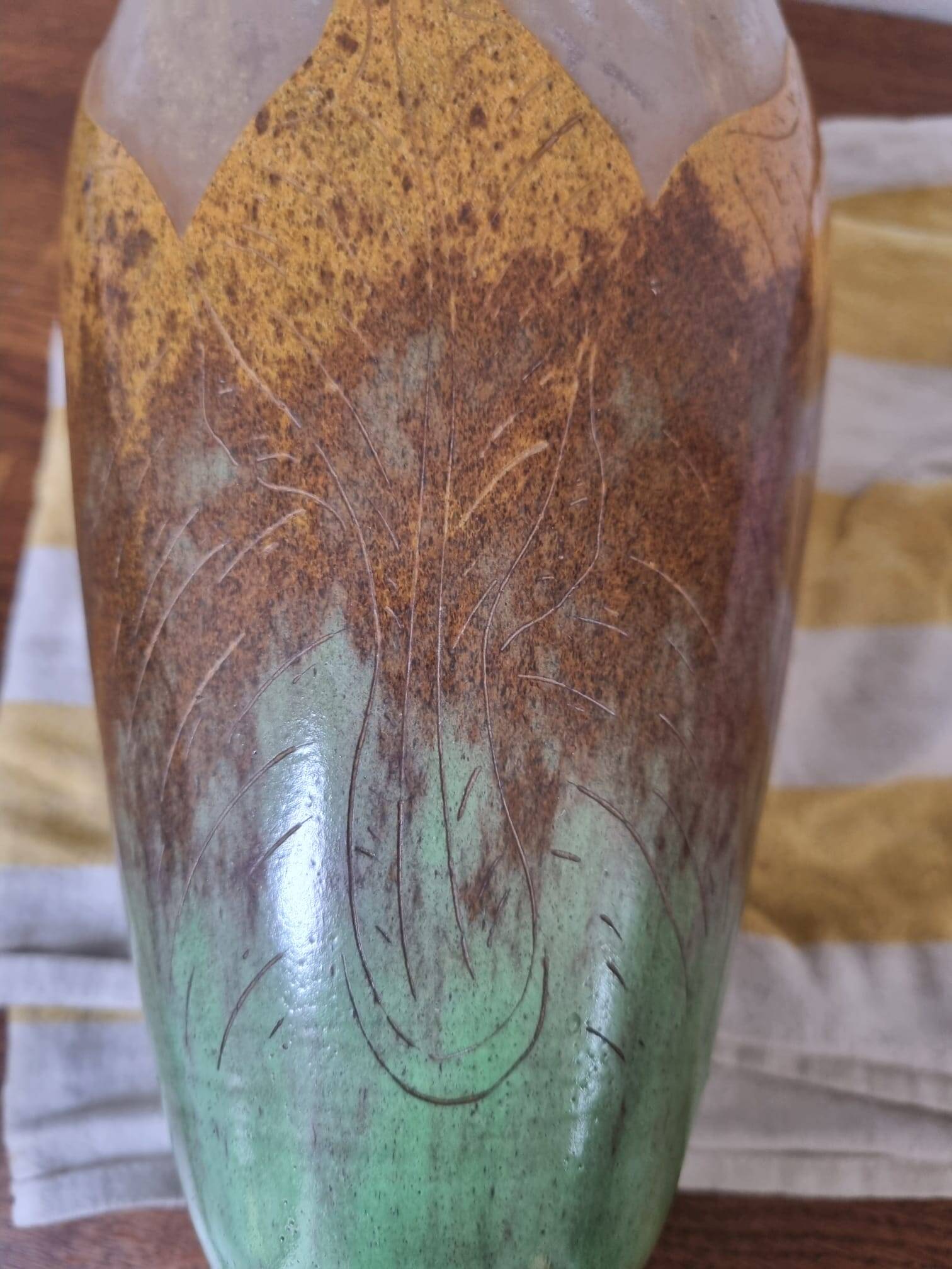 Charles Schneider - Vase "Sorrel Leaves" - signed with berlingot - 1920