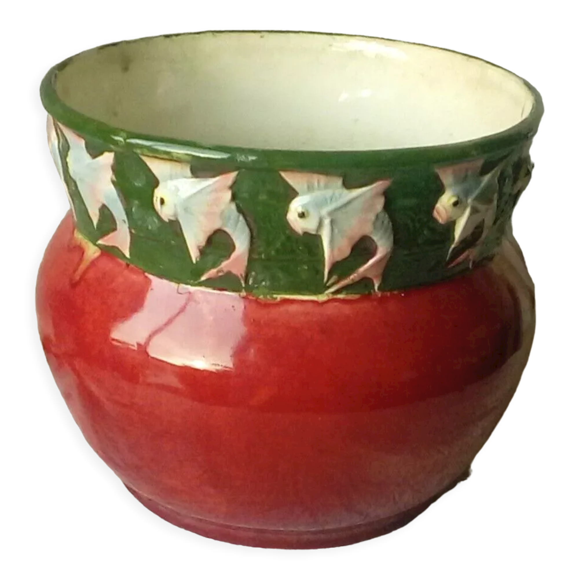 Faience pot cover slip decor fish garland