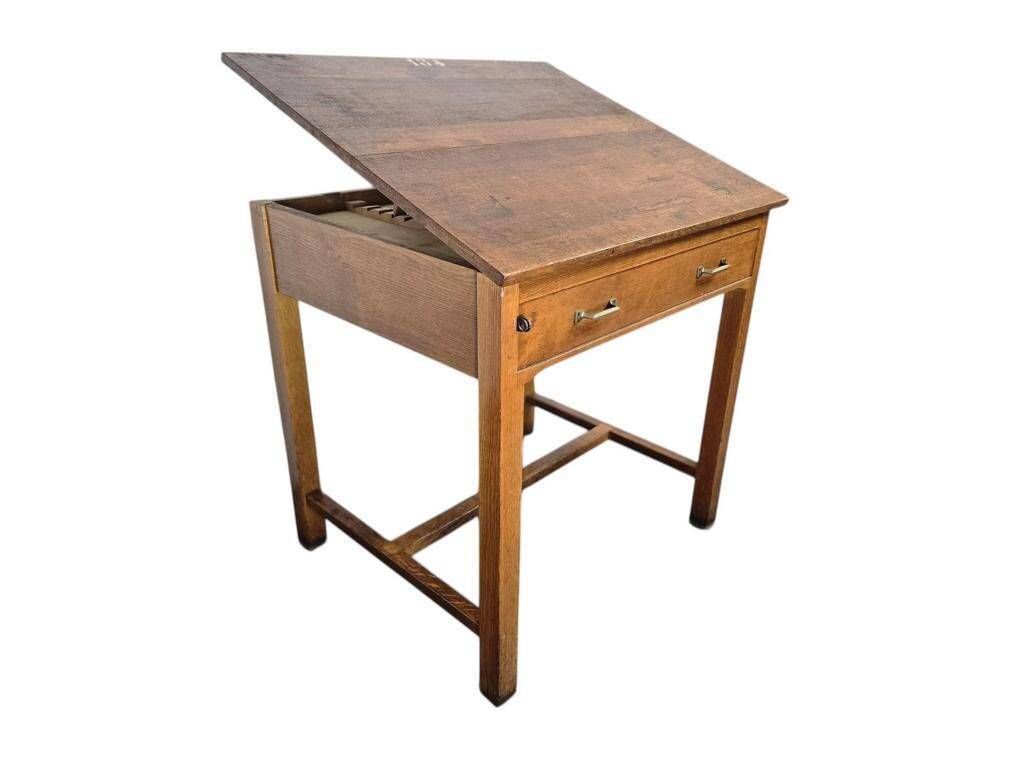 Vintage wooden high table / bar table / laboratory table