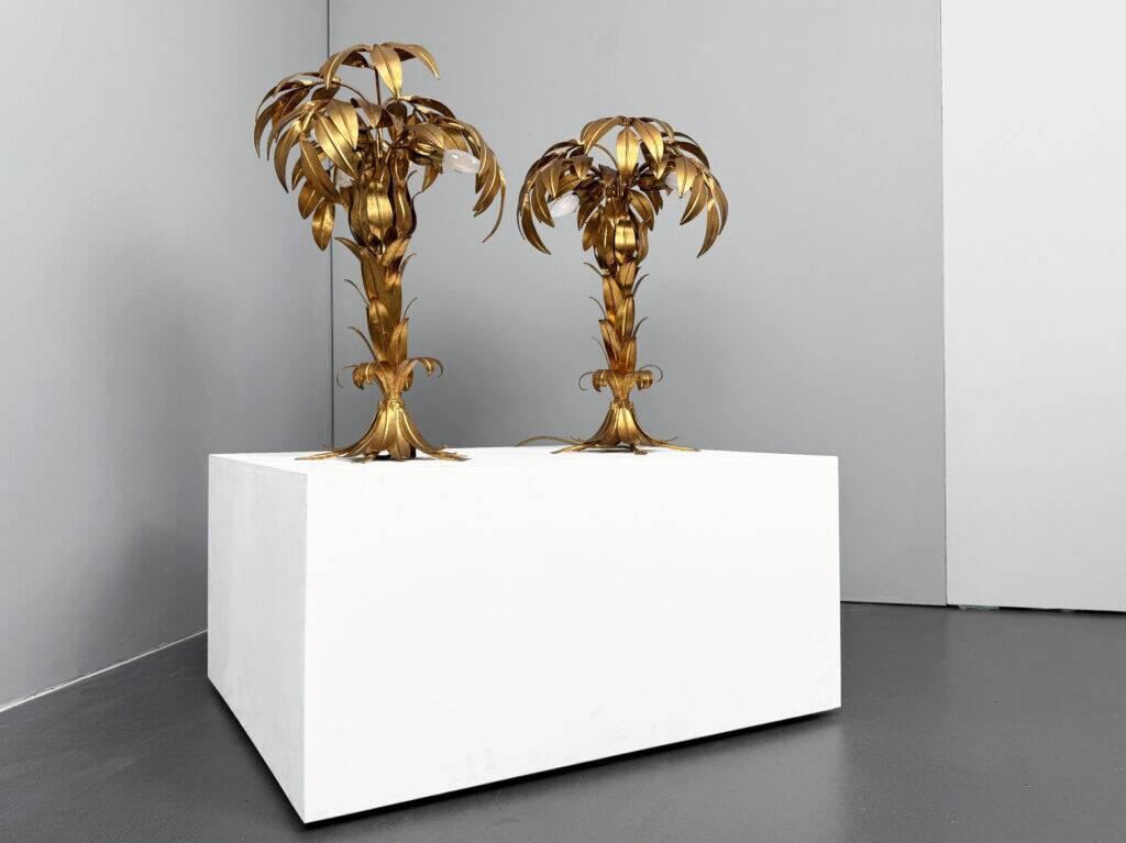Pair of gold-plated palm tree table lamps by Hans Kögl, Germany, 1970s