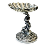 Salière sur pied avec dauphin et coquillage en bronze argenté fin XIXe 1900