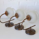Vintage wall lamps / set of 3 / copper and ice glass rustic sconces