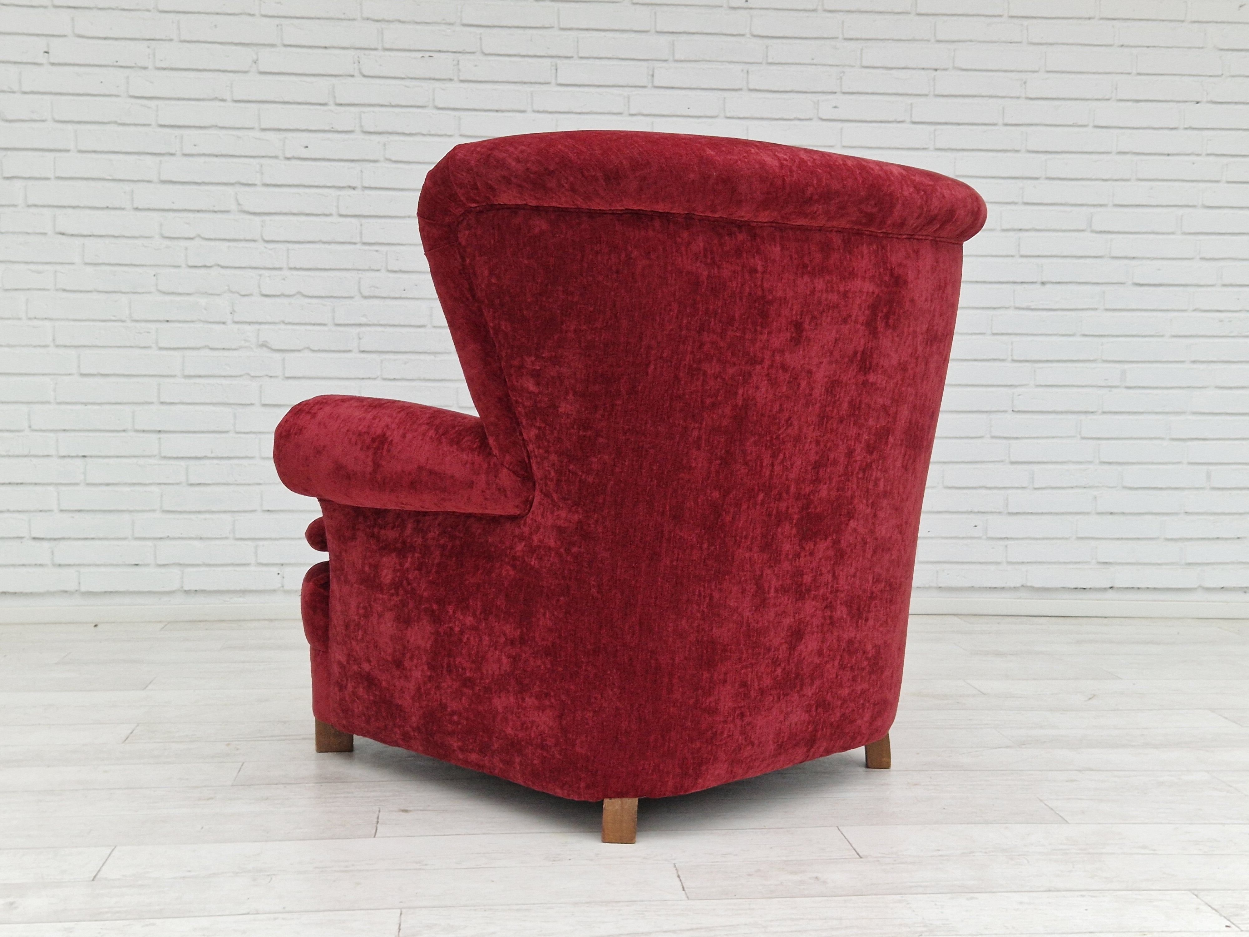 50s, Danish design, refurbished armchair, vintage velour