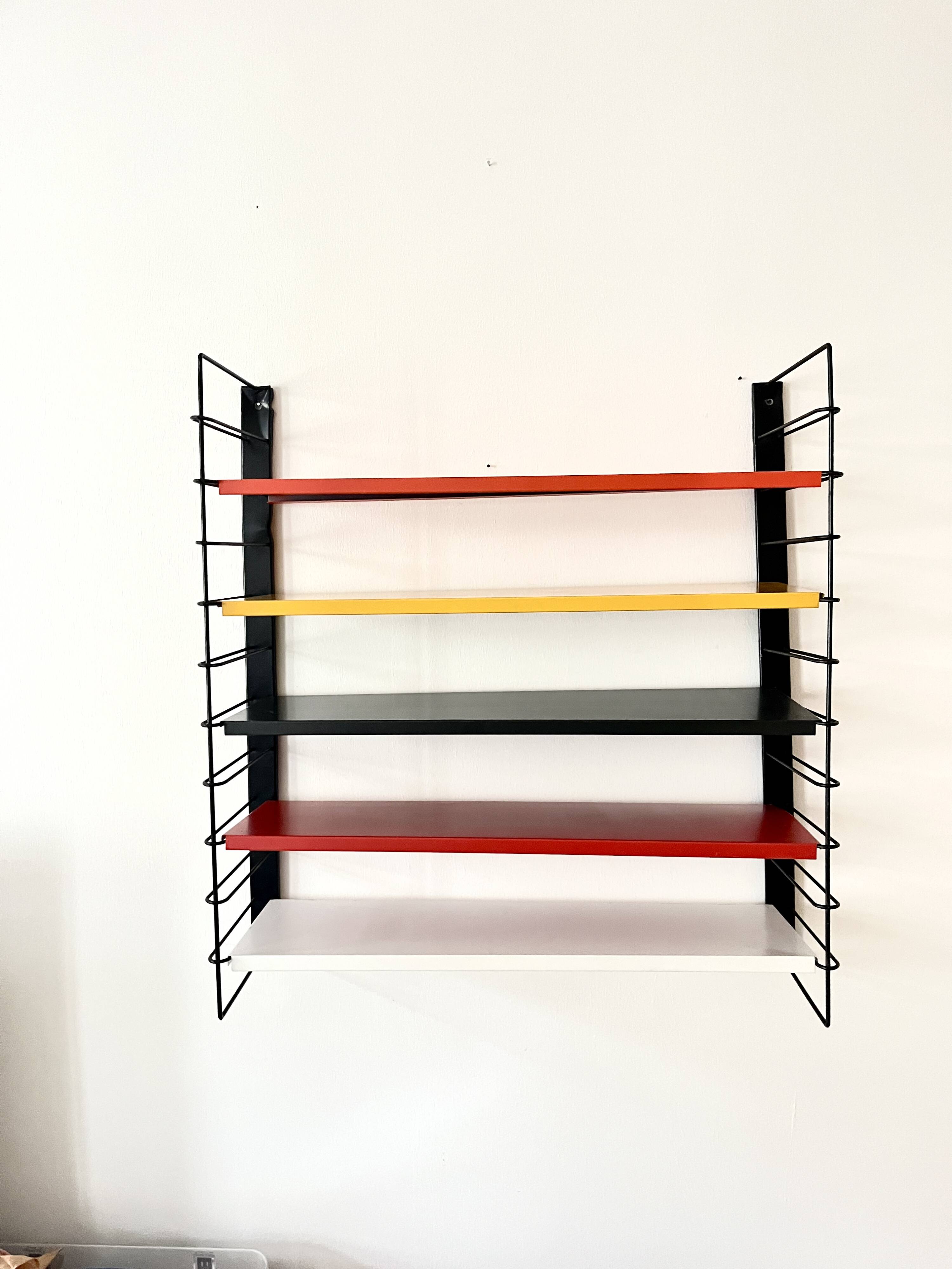 Étagère murale en métal Tomado De Stijl vintage originale (5 étagères), milieu du siècle