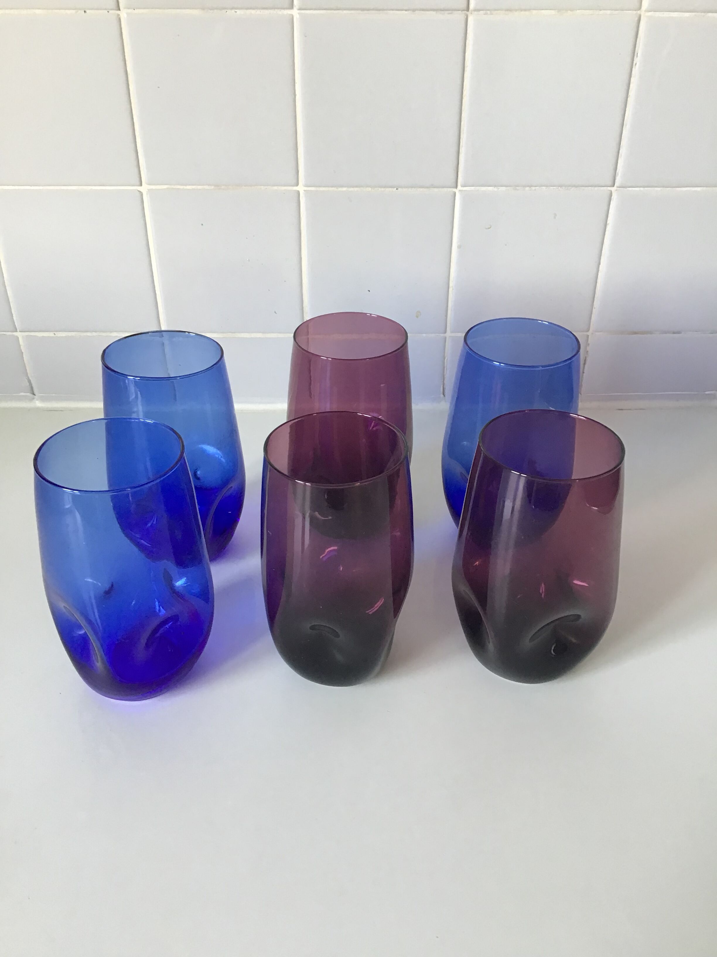 6 blue and purple orangeade glasses