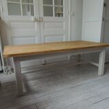 Coffee table made from a vintage farmhouse table in solid wood.