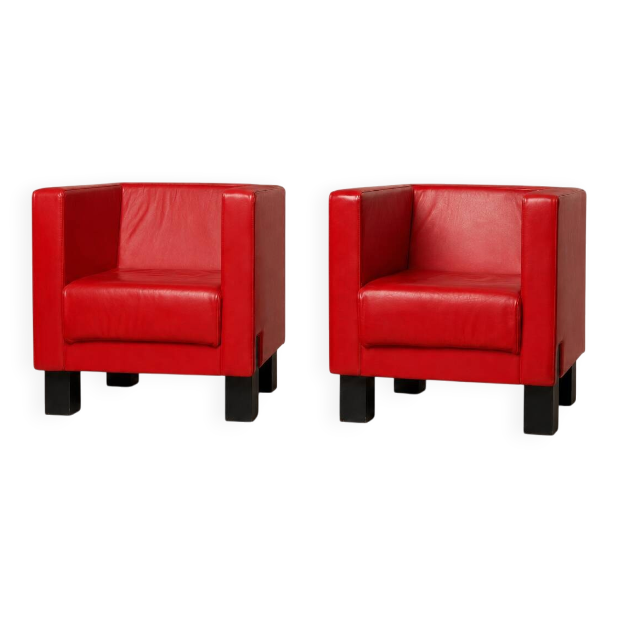 Uchida x Poltrona Frau — Pair of "Moji" armchairs in red leather