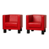 Uchida x Poltrona Frau — Paire de fauteuils « Moji » en cuir rouge