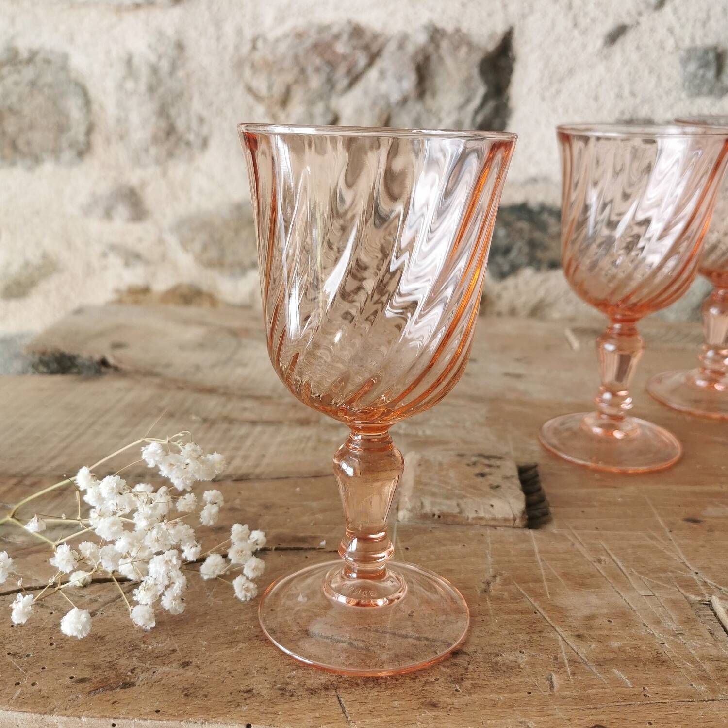 6 Rosaline Arcoroc Vintage Stemmed Glasses