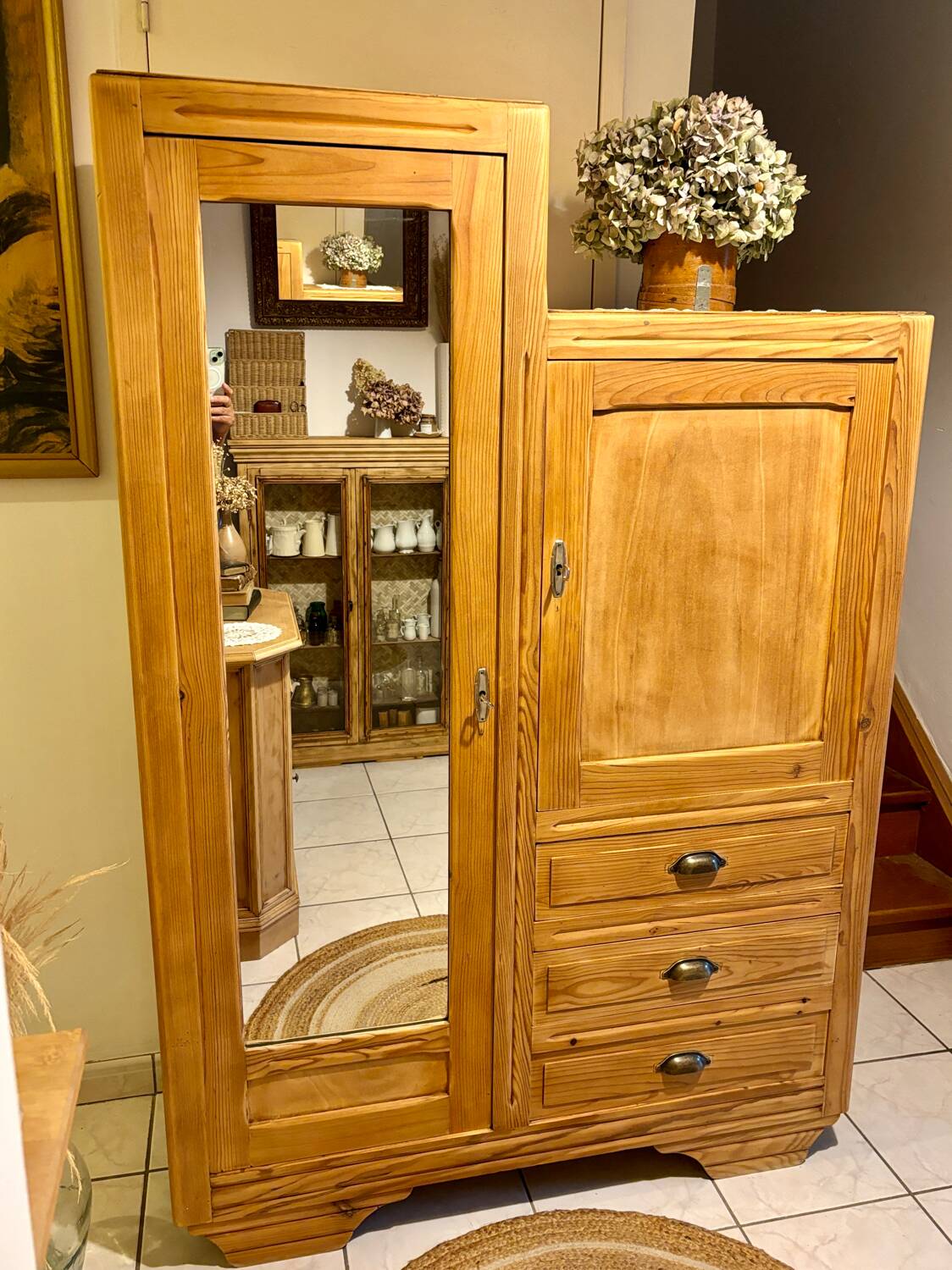 Asymmetrical raw wood wardrobe