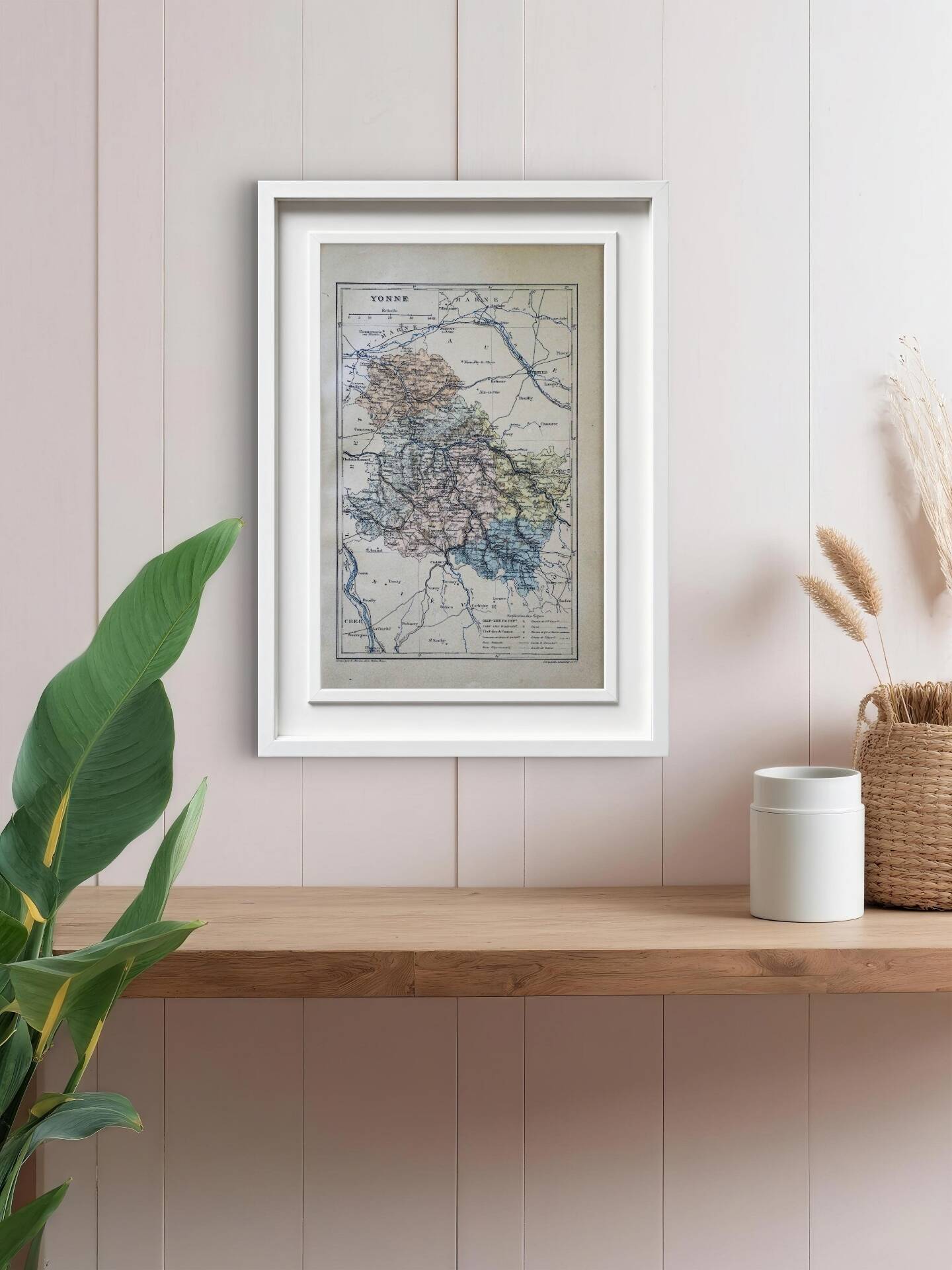 Map of the Yonne, printed in 1889. Authentic Vintage.