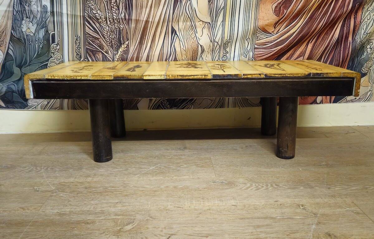 Vintage ceramic coffee table – Roger Capron Vallauris – Herbarium decor – 1950s/60s
