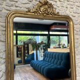 Antique Louis-Philippe mirror with pediment and gilt beading
