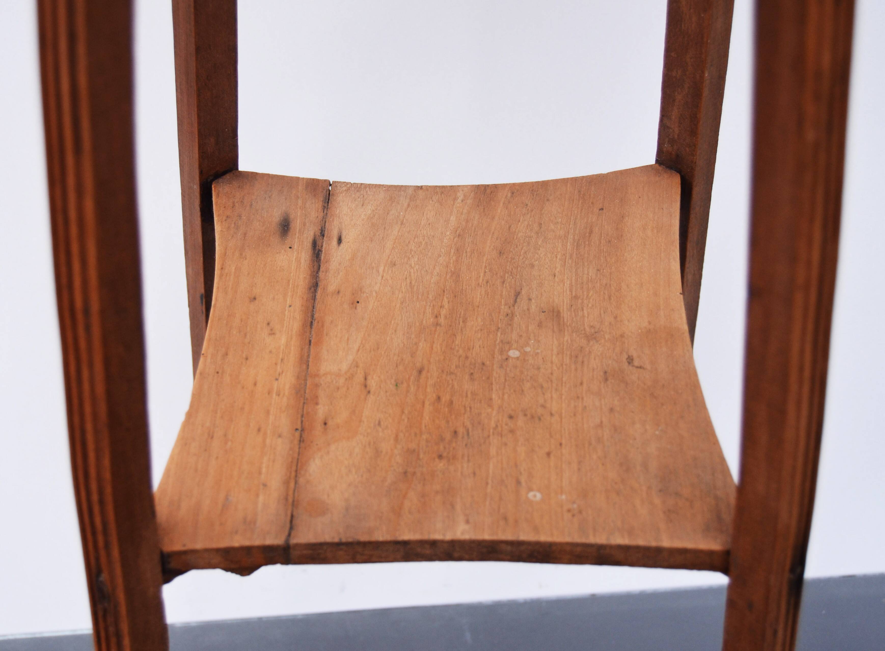 Art Nouveau wood stand planter with stone plaque